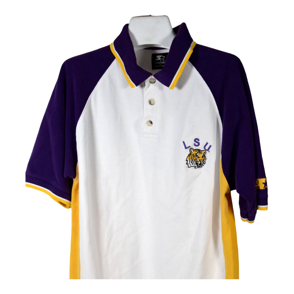 LSU TIGERS Polo Shirt Men's L Purple & Gold, Embroidered Mike the Tiger logo